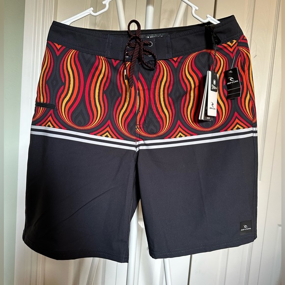 Men beach shorts sports RIP curl quick dry stretch boardshorts black/red size 30 - Picture 6 of 6